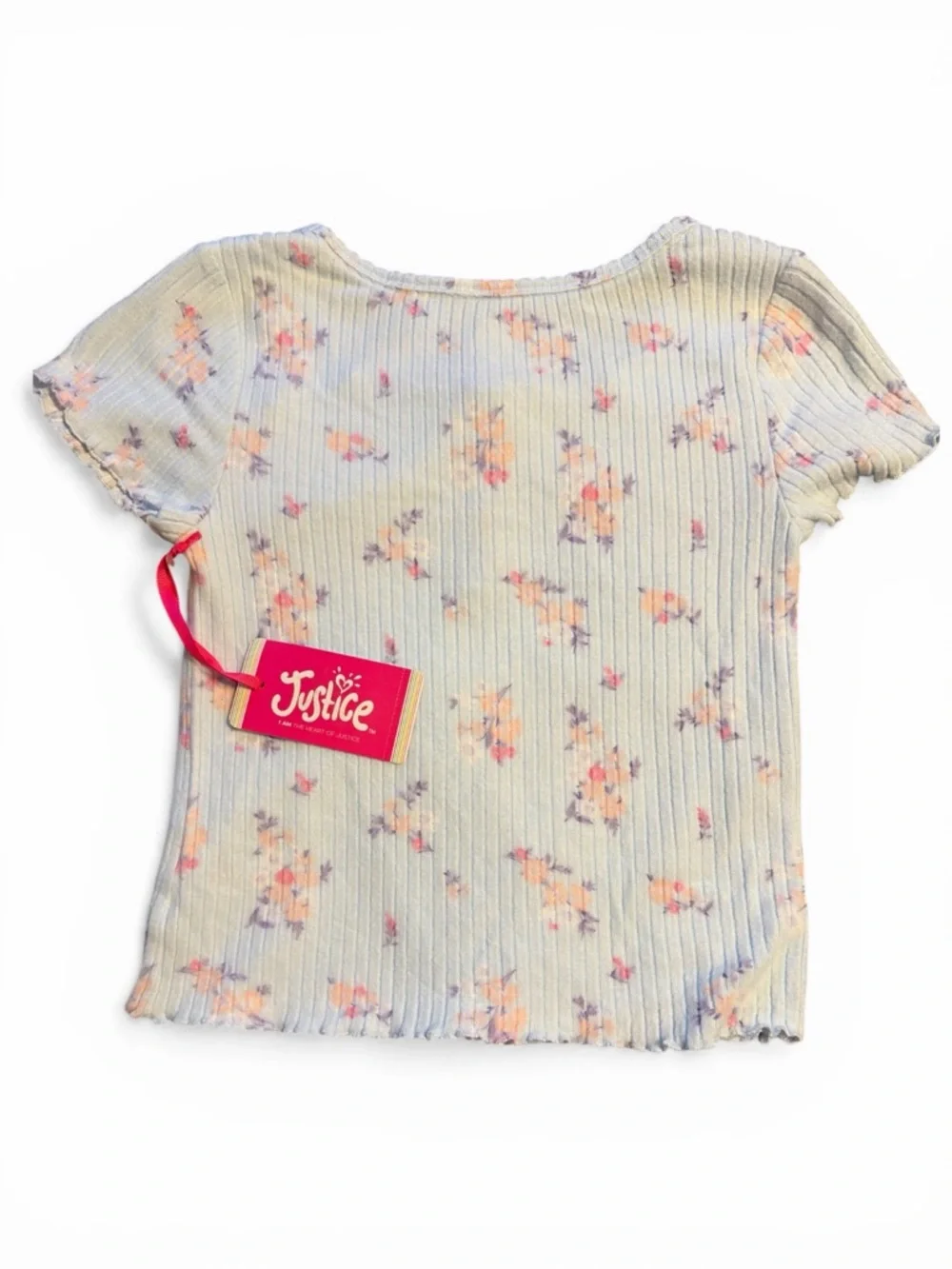 Justice Floral Kids Top Blue Cream and Pink Junior size Medium super soft